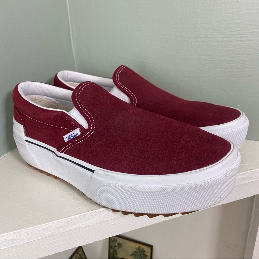 Vans Stacked Suede Leather Pomegranate Burgundy Slip-On Shoes Platform Sneakers